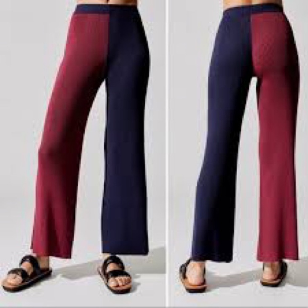 Staud Faama Colour-block Ribbed-knit Flared Trousers Sz L